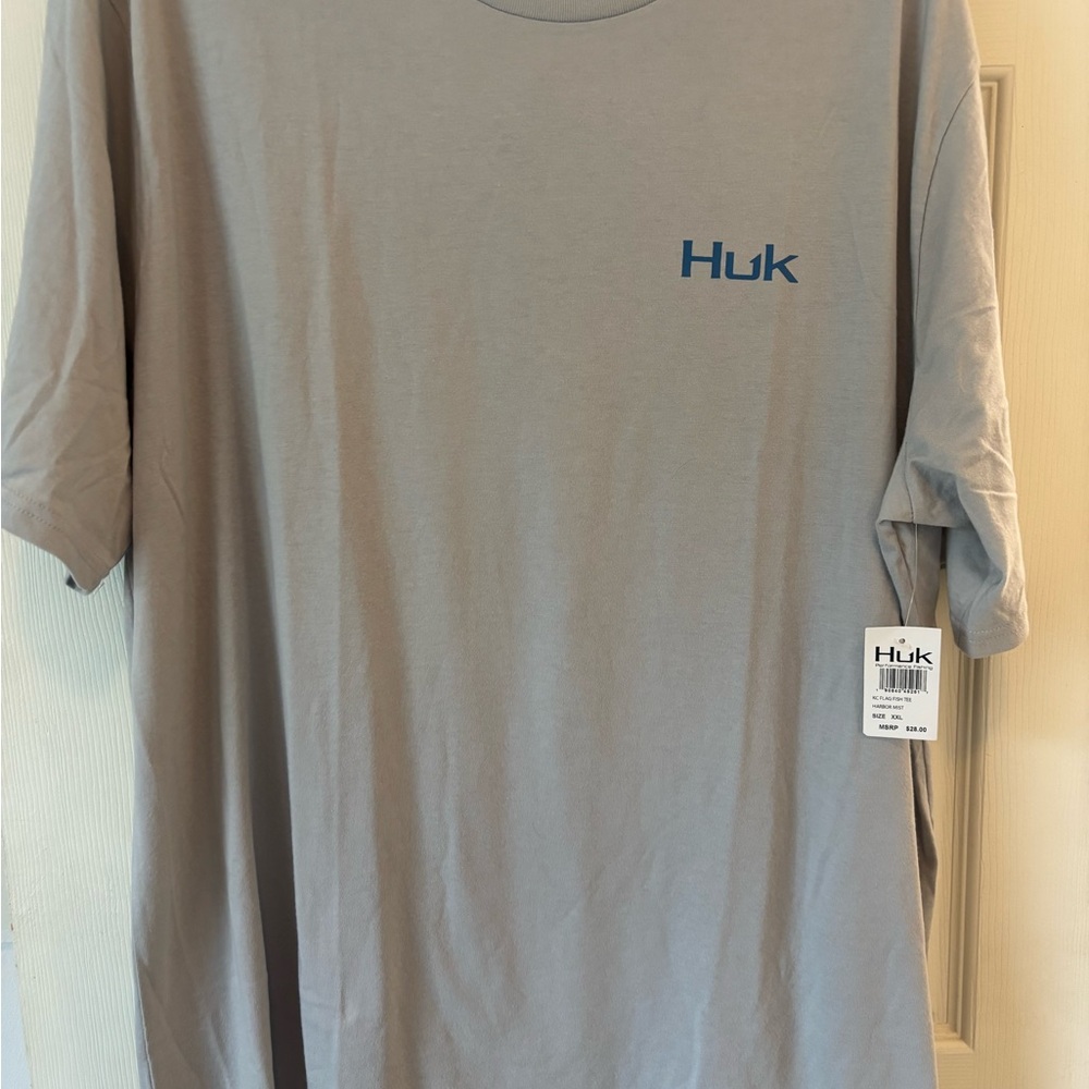 Huk Light Gray Short Sleeve Tee with Blue Logo